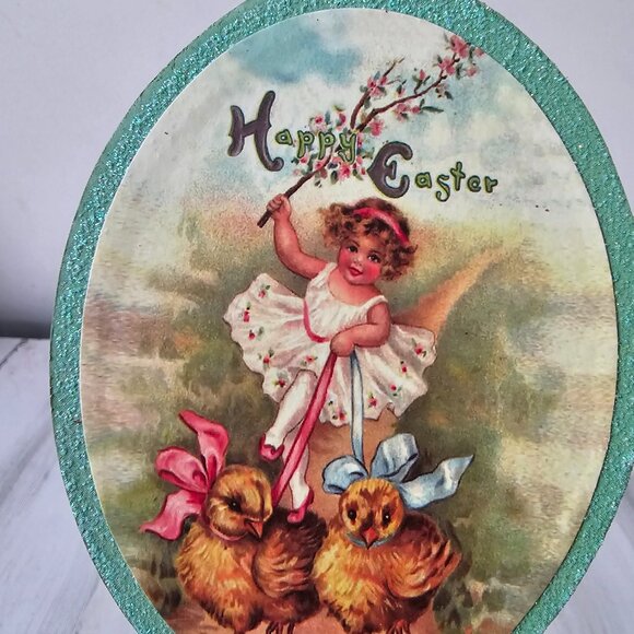 Shabby chic vintage style Easter egg sign glitter rabbit chicken girl unique set - Picture 10 of 10
